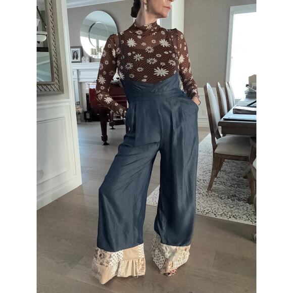 MSRP $69 NWT Upcycled Litz by UniqUSA Tencel Denim, Patchwork Wide Leg Size S - Picture 3 of 12